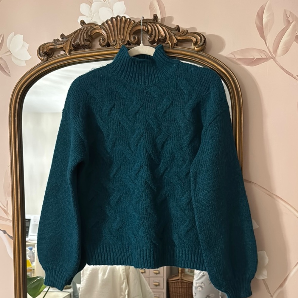 Teal Cable Knit Women's Sweater